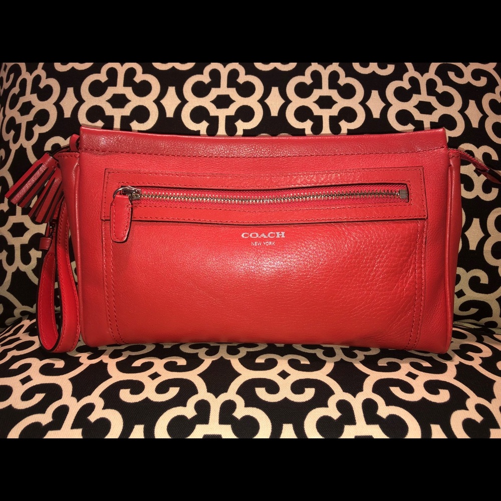 Coach Legacy large clutch purse wristlet Coral red